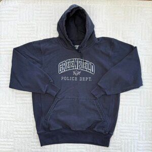 navy 90s vintage police department hoodie